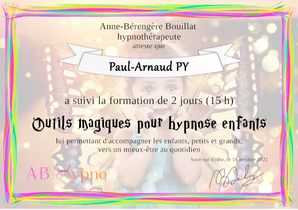 Certificat Outils Magiques pour l'Hypnose enfant - adolescent
