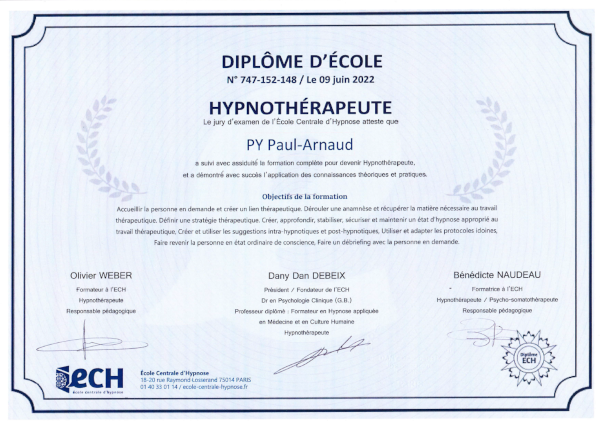 Diplôme Ecole Centrale Hypnose : Hypnotherapeute